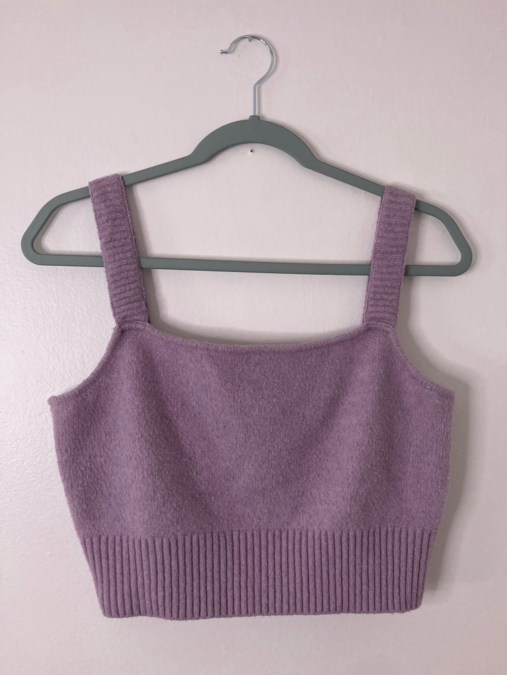 H&M Lavender Pastel Purple Fuzzy Knit Crop Cami Tank Top XL